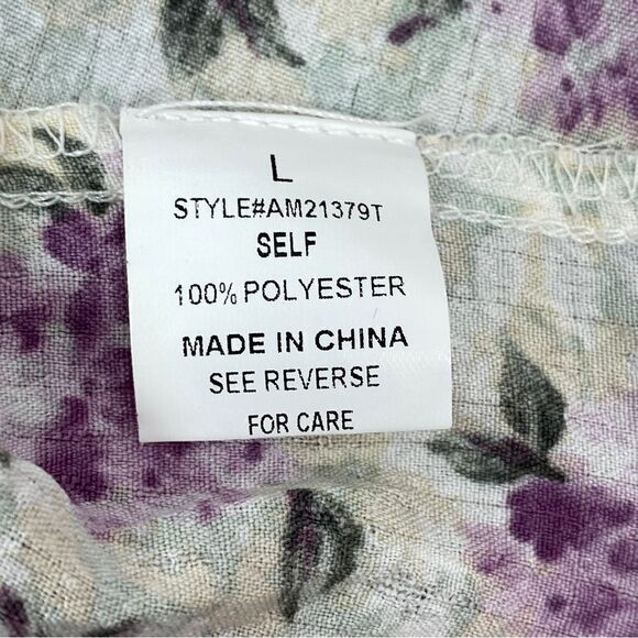 Bacio Floral Tie Front Puff Sleeve Crop Blouse White Purple Large - Picture 11 of 12